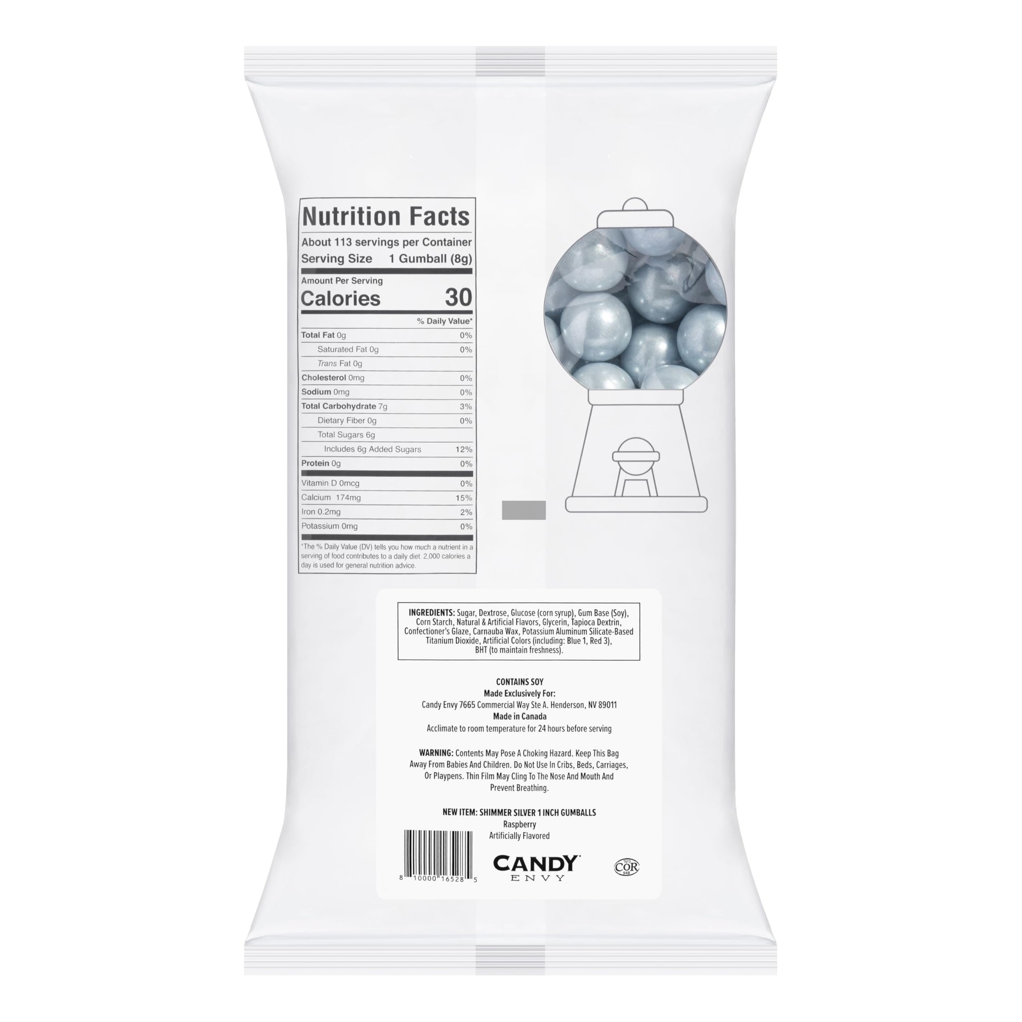 Candy Envy - Shimmer Silver Gumballs - 1 Inch - Approximately 113 Gumballs Per 2lb Bag - Bulk Silver Candy - North American Made & Kosher Certified