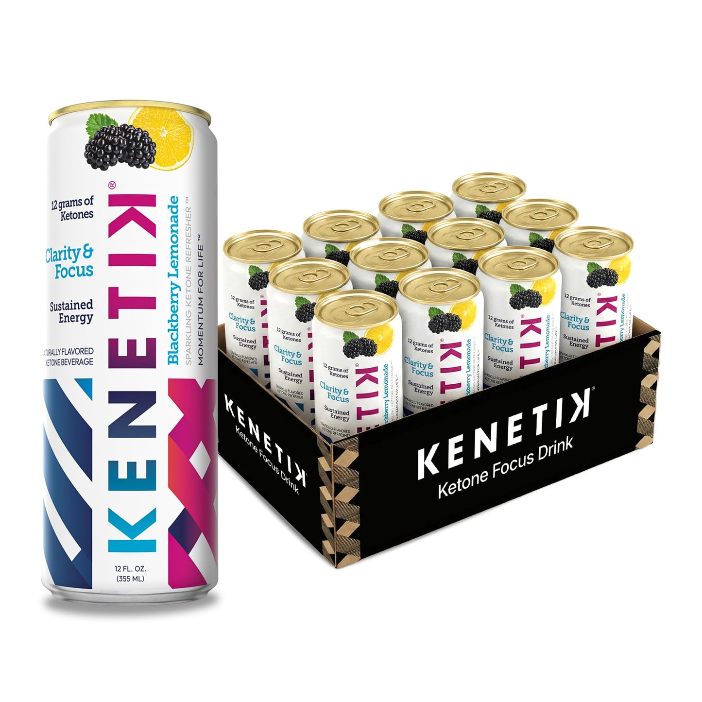 Kenetik Ketone Focus Drink - Plant-Based D-BHB Bioidentical Ketones for Caffeine-Free Focus & Steady Mental Clarity - Zero Sugar, Nootropic Brain Fuel