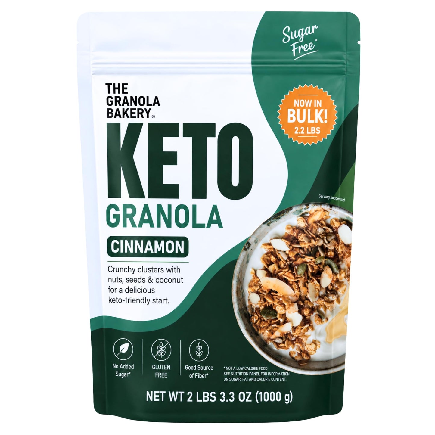 TGB Keto Granola, Cinnamon, No Added Sugar, Gluten Free, Good Source of Fiber, Low Carb Cereal & Snack, Keto Friendly, 2.2lb Resealable Bag