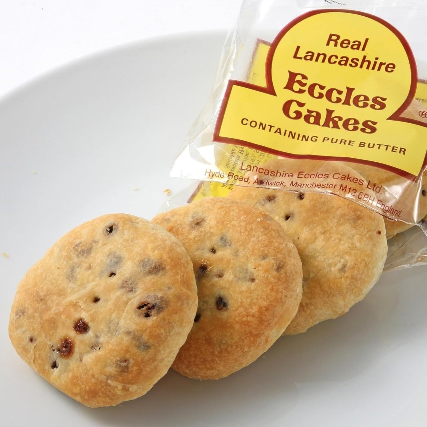 Real Lancashire Eccles Cakes - 4 Pieces (5.29oz / 150g) - British Snack Cakes with Pure Butter & Dried Currants, Traditional English Fruit Cake