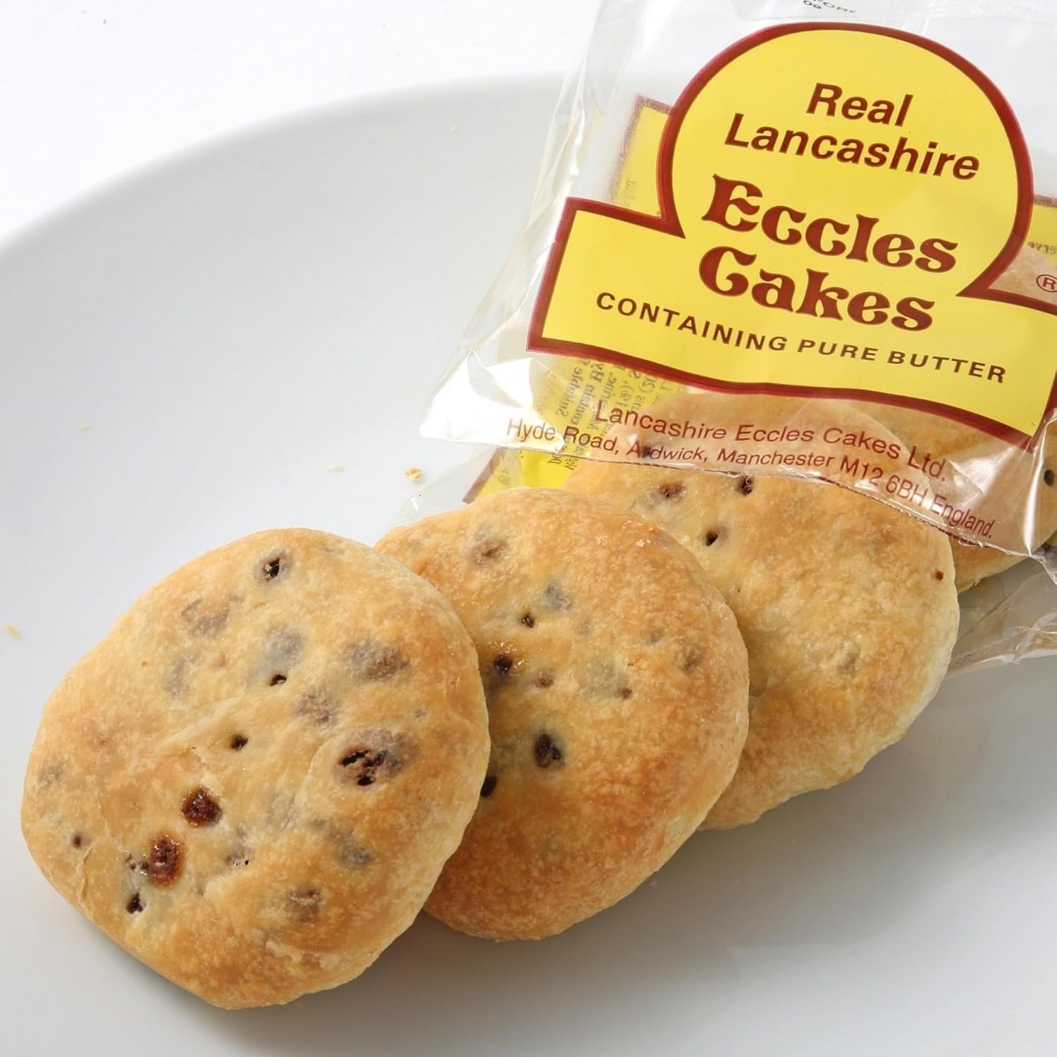 Real Lancashire Eccles Cakes - 4 Pieces (5.29oz / 150g) - British Snack Cakes with Pure Butter & Dried Currants, Traditional English Fruit Cake