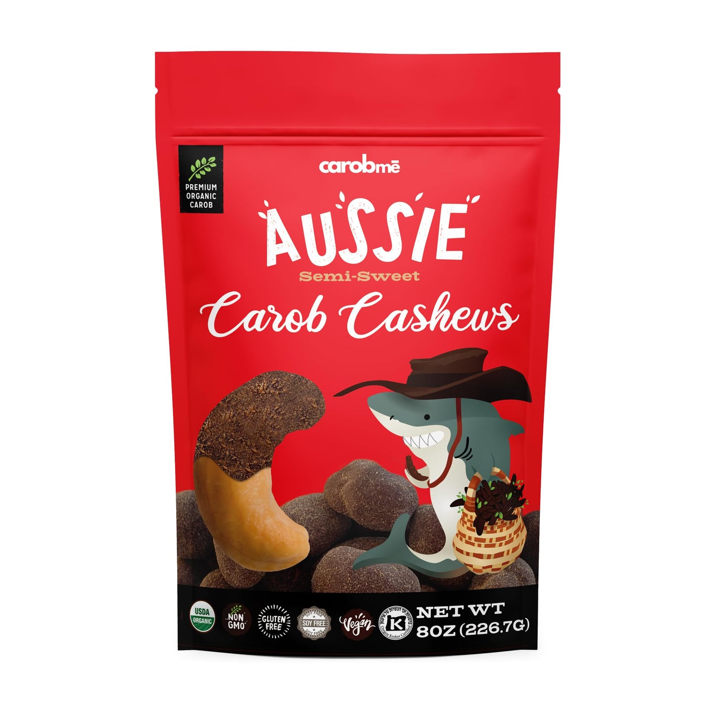 Carobm? Organic Carob Covered Cashews 8oz. | Vegan Soy Free Gluten-Free | Healthy Caffeine Free Substitute for Chocolate, Snacks and Sweets