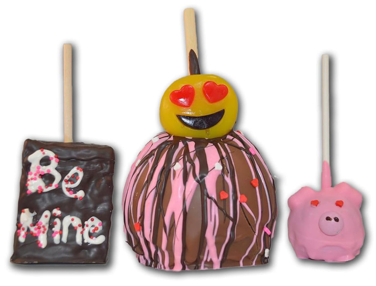 US Sweets Treat Pack - Caramel Granny Smith Apples, Fudge Pop, & Rice Krispie Dipped in Chocolate | Candied Apples | Delicious Valentine's Gift |