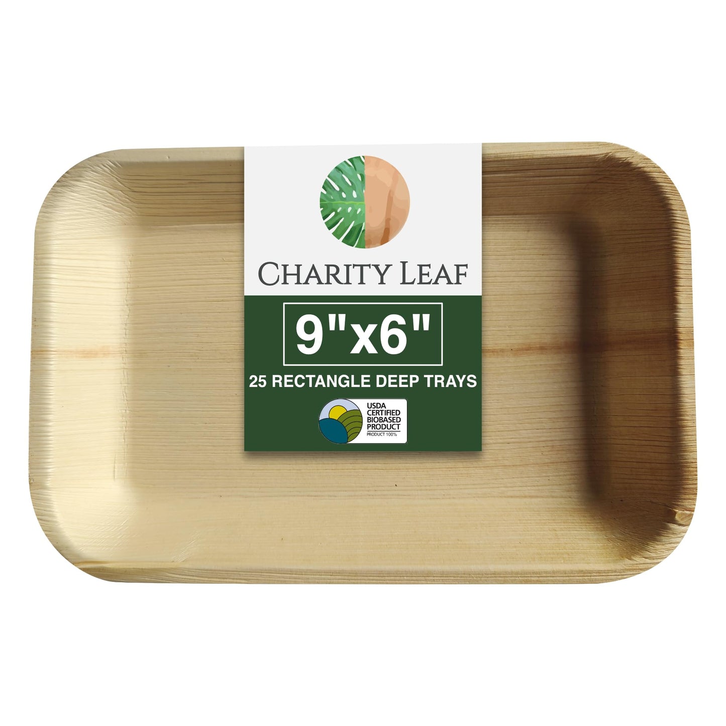Charity Leaf Eco-Friendly Palm Leaf Trays - 9"x6" (25-Pack) | Elegant Bamboo-Inspired Platters | Premium Quality, Biodegradable | Perfect