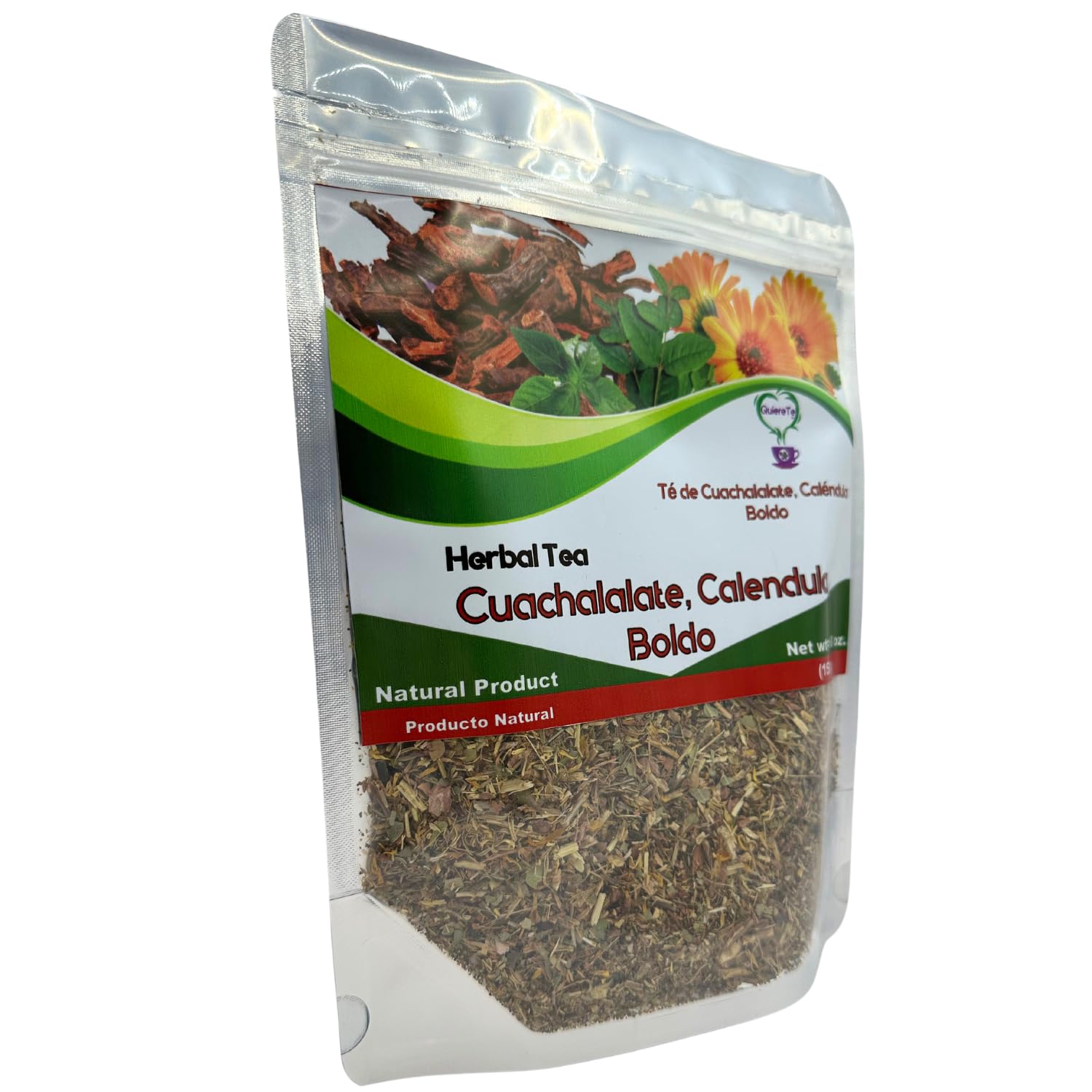 Cuachalalate, Calendula, Marigold Tea, Boldo, Basil,Herbal Mix,Quiere Te, 5.3 oz (150 grams), 1 Pack,Resealable Bag, Loose Leaf Tea,Product From