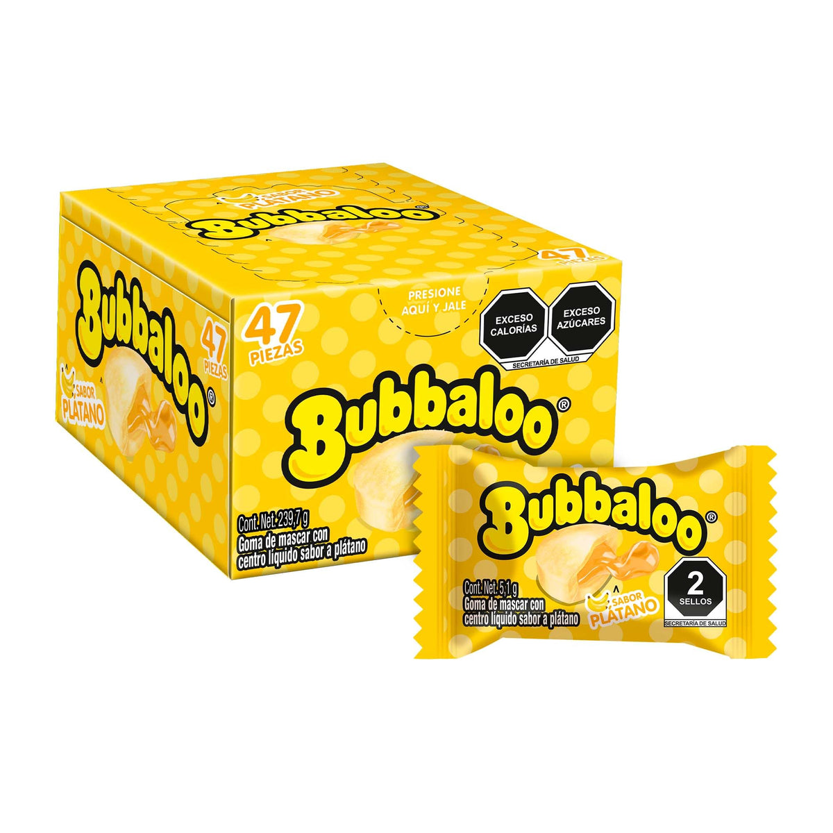 Bubbaloo Adams- goma de mascar 47 pz- sabores varios (Platano, 47pz)