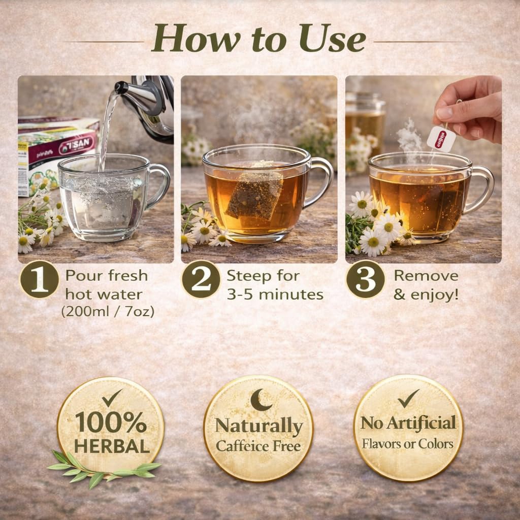 Tisan Chamomile (Daisy) Tea - 40 Individually Wrapped Tea Bags | Pure Aromatic Chamomile Flowers | Naturally Caffeine Free Floral Infusion | Soft