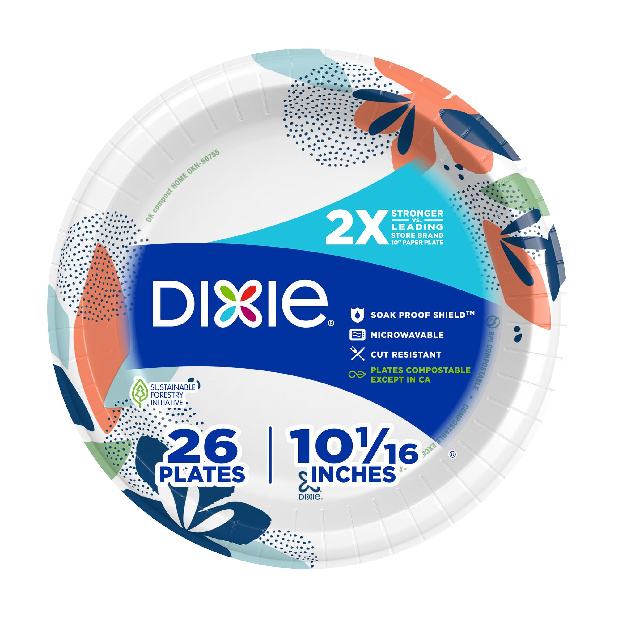 Dixie Large Paper Plates, 10 Inch, 26 Count, 2X Stronger*, Microwave-Safe, Soak-Proof, Cut Resistant, Disposable Plates For Everyday Breakfast, Lunch