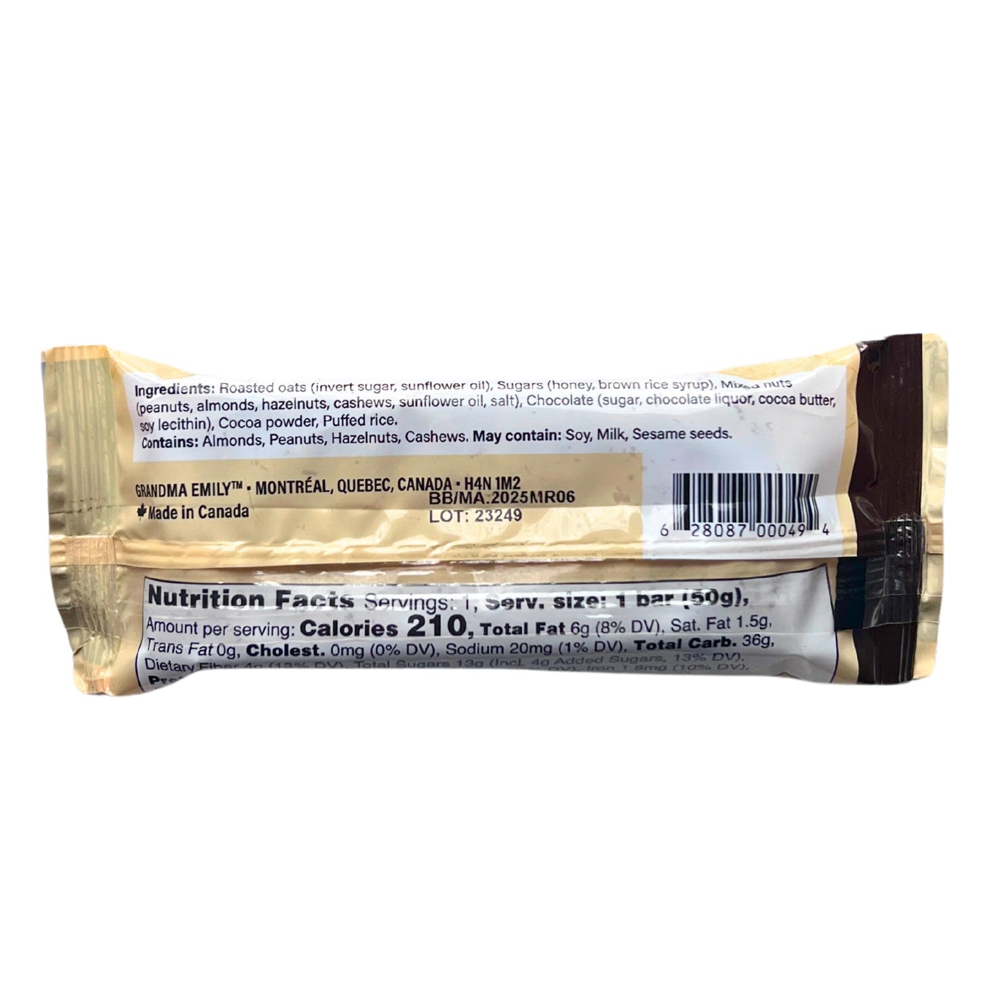 Grandma Emily Crunch Chocolate Granola Bars, Pack of 6