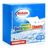 Binbata Laundry Detergent Sheets, Up To 128 Loads Hypoallergenic Eco-Friendly Unscented Biodegradable Plastic Free Liquidless Sheets Suitable