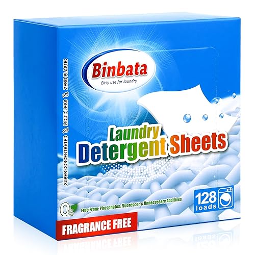 Binbata Laundry Detergent Sheets, Up To 128 Loads Hypoallergenic Eco-Friendly Unscented Biodegradable Plastic Free Liquidless Sheets Suitable