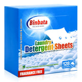 Binbata Laundry Detergent Sheets, Up To 128 Loads Hypoallergenic Eco-Friendly Unscented Biodegradable Plastic Free Liquidless Sheets Suitable