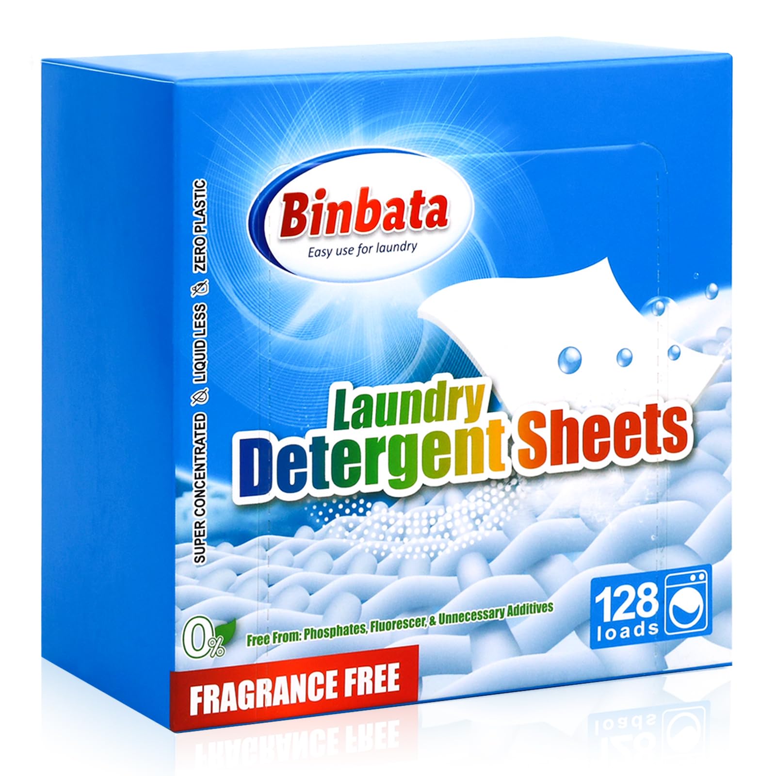 Binbata Laundry Detergent Sheets, Up To 128 Loads Hypoallergenic Eco-Friendly Unscented Biodegradable Plastic Free Liquidless Sheets Suitable