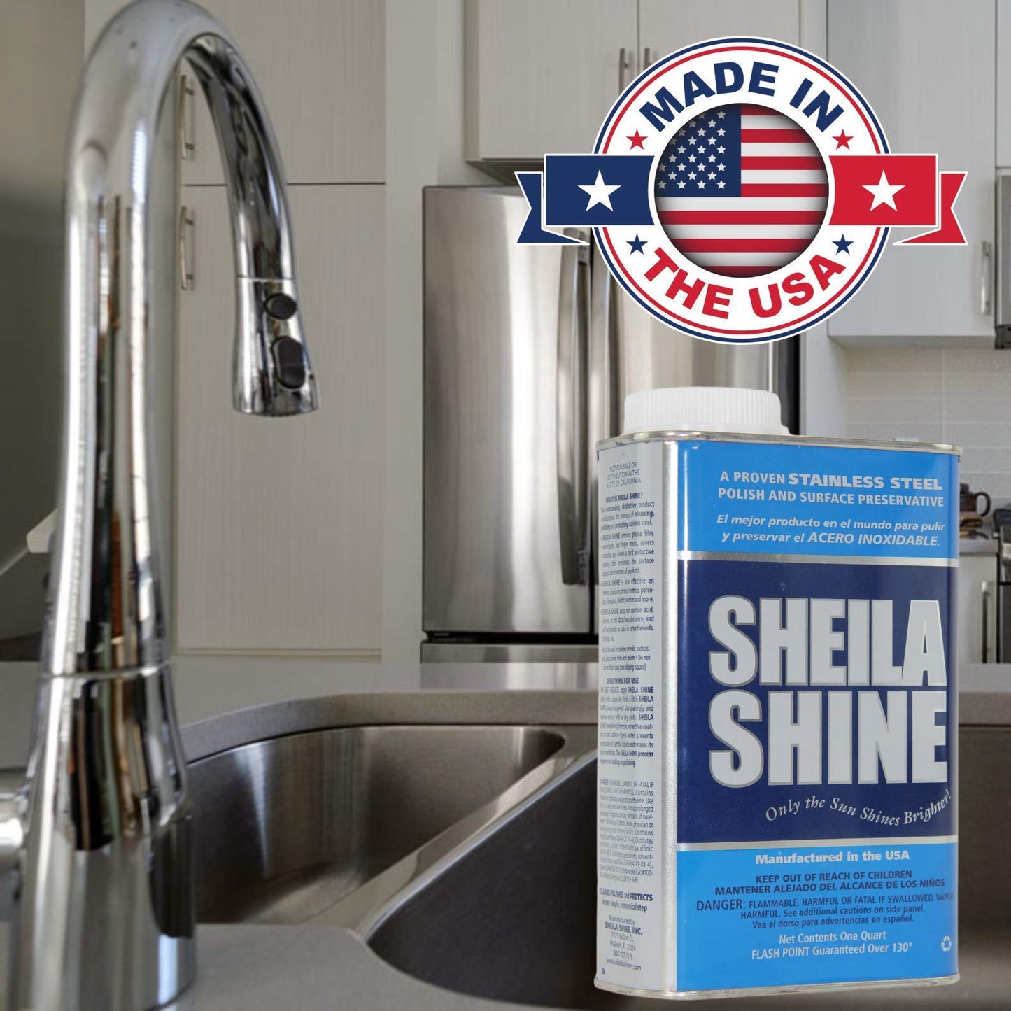 Sheila Shine 1 Quart Stainless Steel Cleaner and Polish w/Microfiber Cloth - Cleans, Polishes & Protects Kitchen Appliances, Refrigerators, Sinks