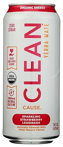 Clean Cause Organic Strawberry Lemonade Sparkling Yerba Mate, 16 Fl Oz