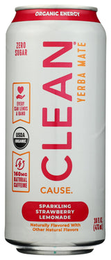Clean Cause Organic Strawberry Lemonade Sparkling Yerba Mate, 16 Fl Oz