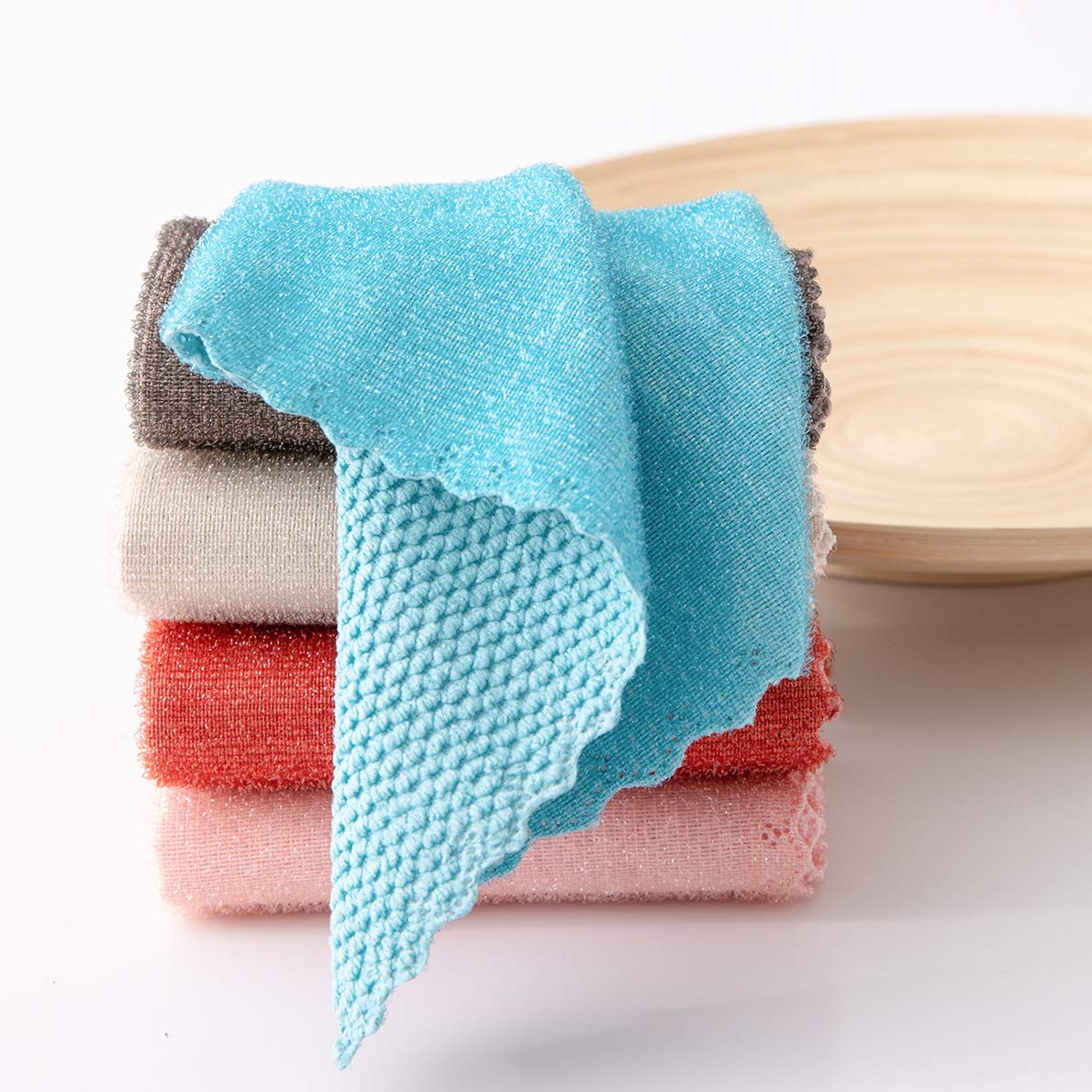 5 Pack Microfiber Kitchen Cloth Dish Towels, Premium Dishcloths, Washing Dishes, Dish Rags Cleaning Cloths with Scrub Side and Poly Scour Side 5 Color