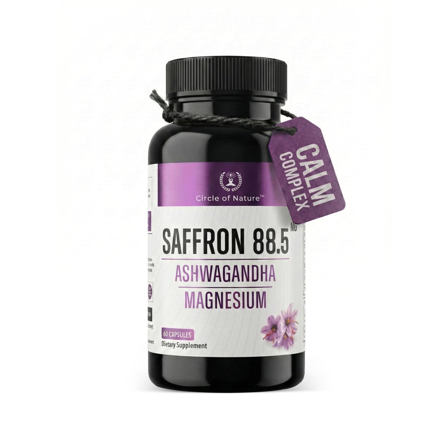 CIRCLE OF NATURE Saffron Supplement 88.5 mg with Ashwagandha & Magnesium Glycinate, Mood Uplifter, Eye Health & Better Rest, 60 Clean Capsules, Made