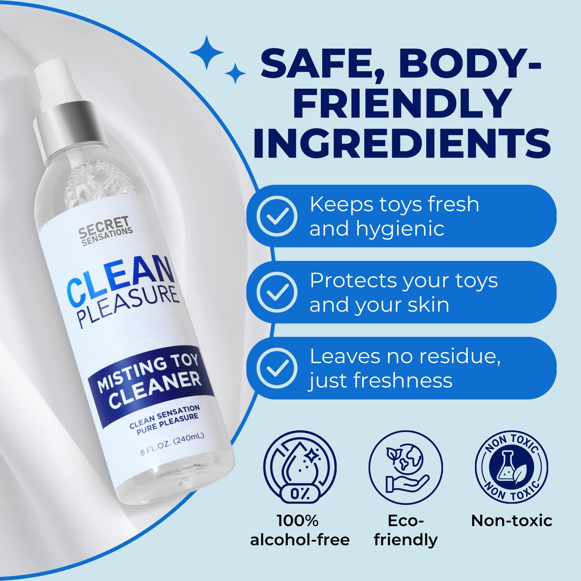 SECRET SENSATIONS Toy Cleaner Spray 240ml - Premium Adult Toy Cleaner for Hygiene - Safe, Gentle, and Effective Toy Cleaner for All Purpose