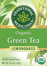 Traditional Medicinals Organic Green Tea Lemongrass Herbal Tea, Health Support, (Pack of 2) - 32 Tea Bags Total