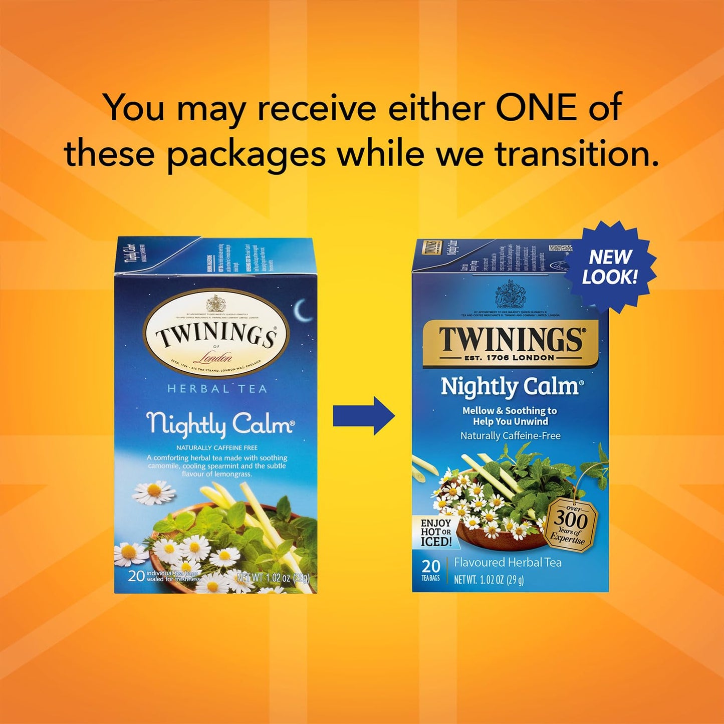 Twinings Nightly Calm Naturally Caffeine-Free Herbal Tea Bags 20 Each (Pack of 2)