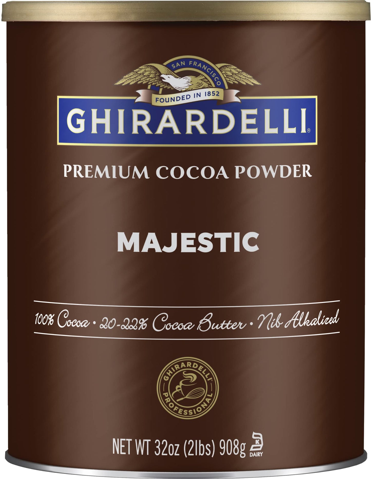 Ghirardelli Majestic Premium Cocoa Powder, 2 Pound Can with Ghirardelli Stamped Barista Spoon