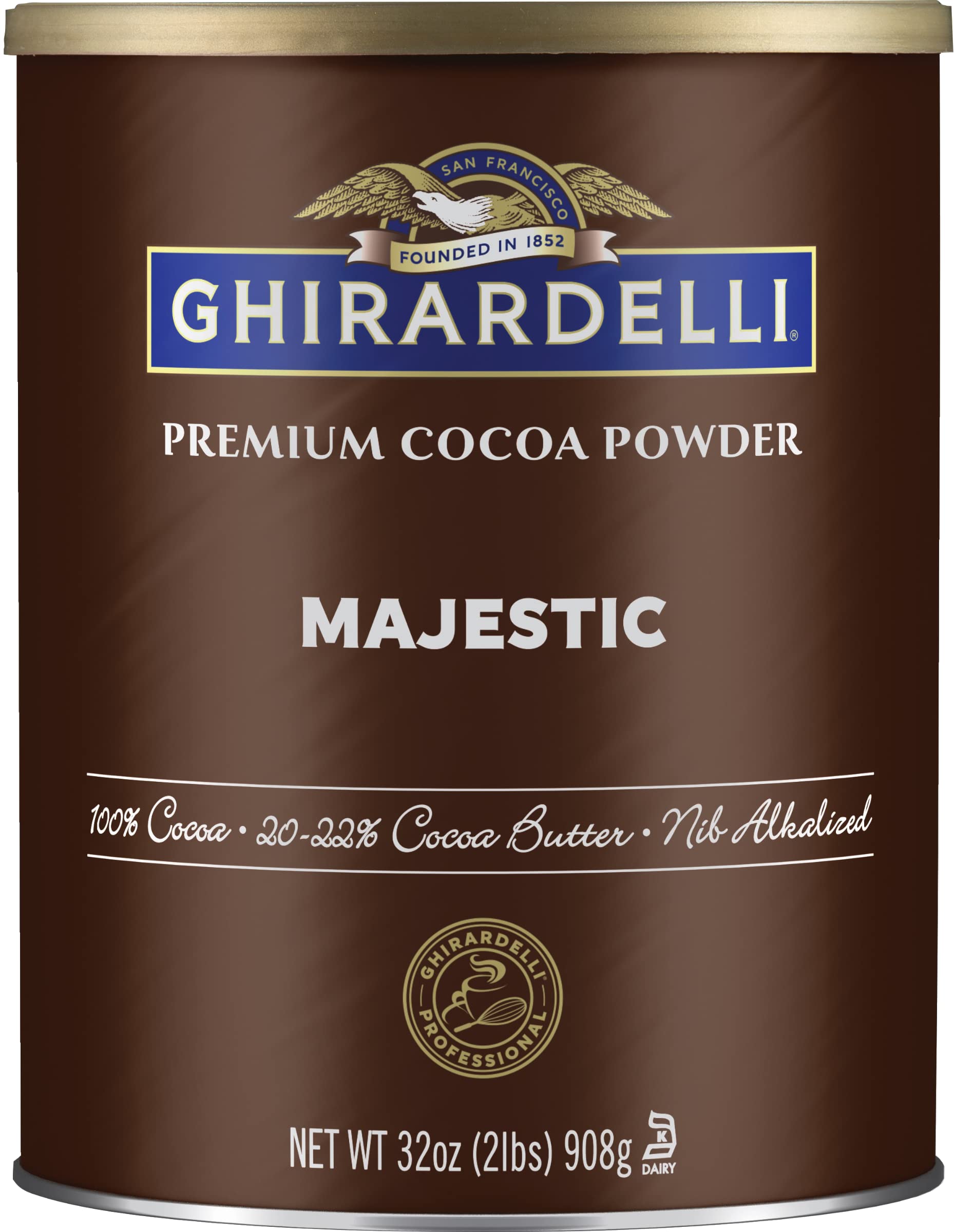 Ghirardelli Majestic Premium Cocoa Powder, 2 Pound Can with Ghirardelli Stamped Barista Spoon