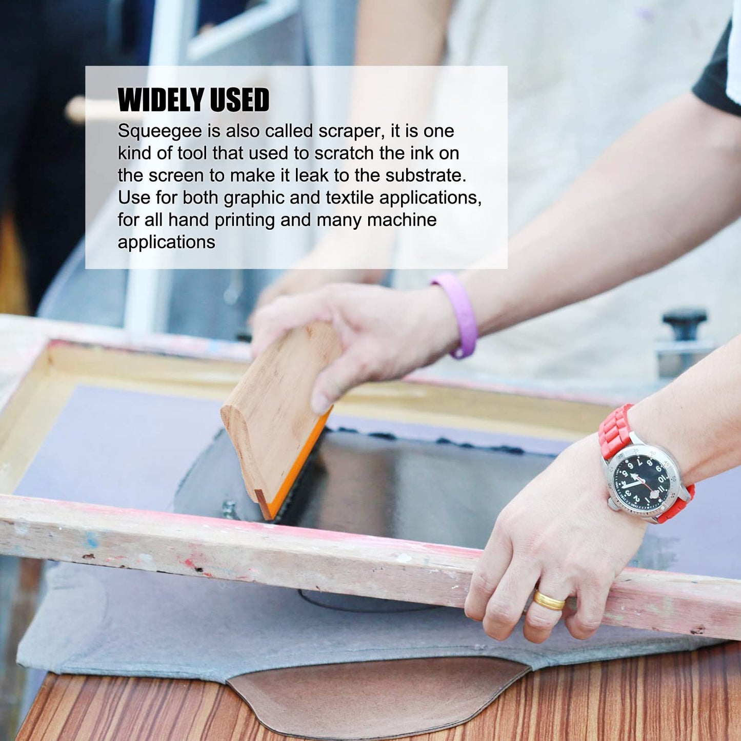 BREVELTION Silk Screen Printing Squeegee Rubber Wood Oilness Scraper for Ink Silk Screen Printing Manually 75 Durometer 6.3inch