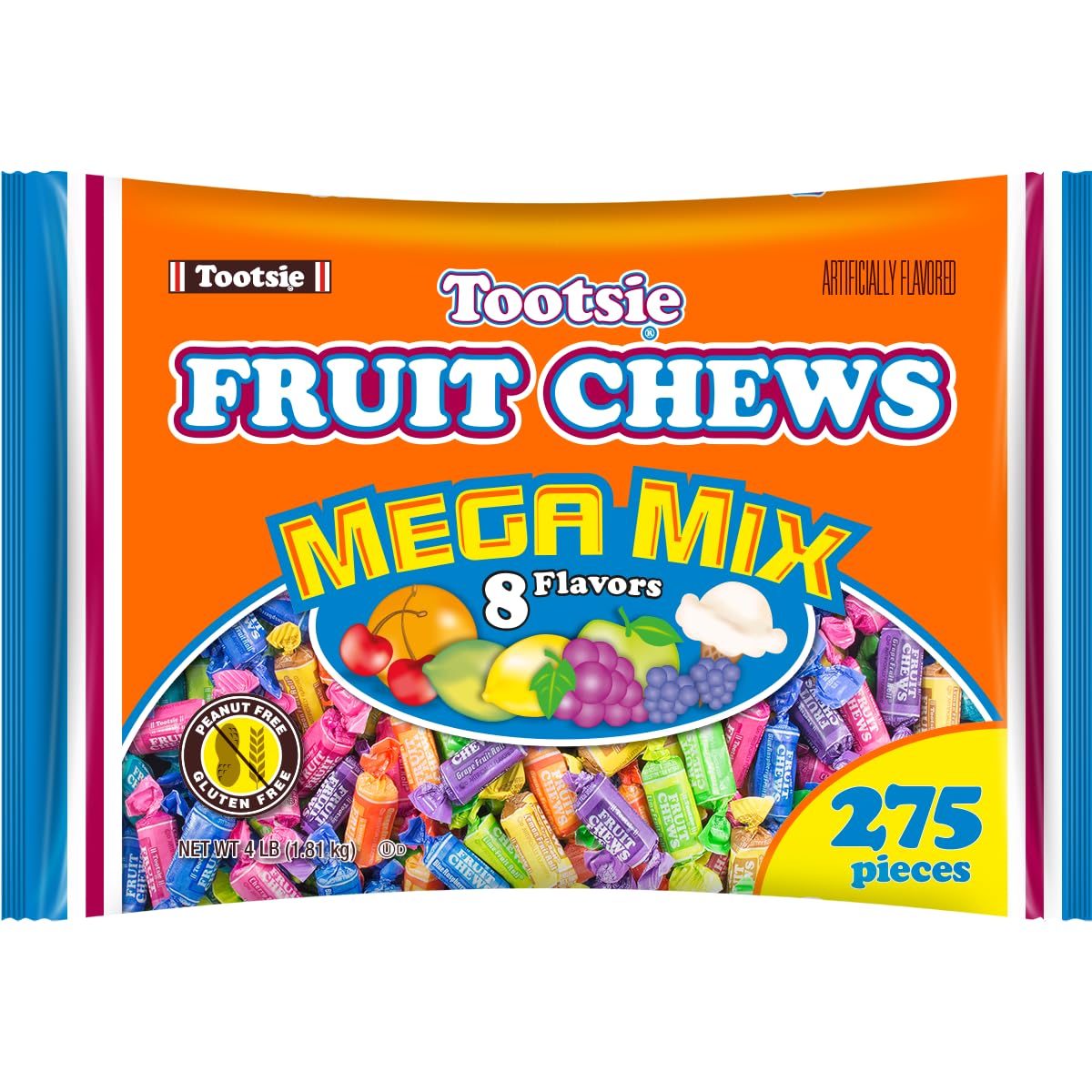 Tootsie Roll Fruit Chews Mega Mix 8 Flavors- 4 Pounds of Soft Fruity Rainbow Candy - 5 Classic Flavors Plus 3 BONUS Flavors - Peanut and Gluten Free
