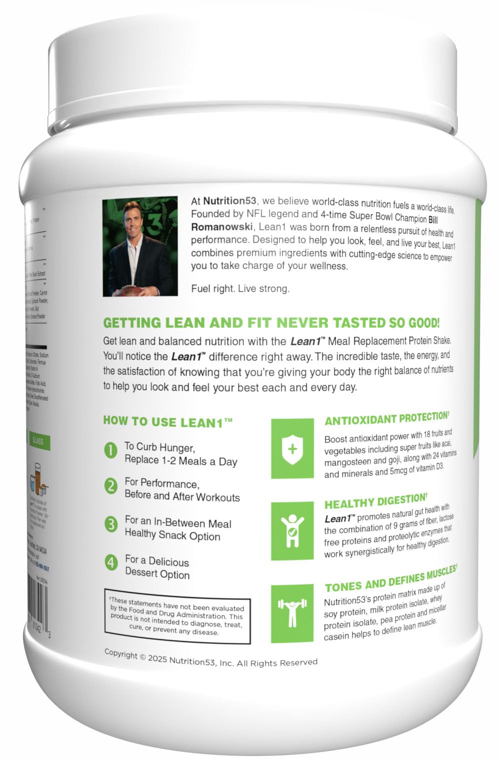 N53 Lean1 Meal Replacement Protein Powder, Cafe Latte Flavor, 15 Serving tub, No Sugar Added