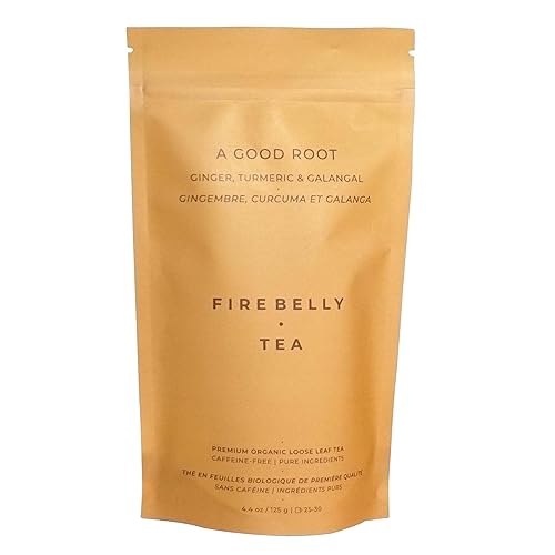 Firebelly Tea A Good Root, Organic Ginger, Turmeric & Galangal Tea, Herbal Loose Leaf Blend, Caffeine Free, Spicy Warming Tea for Digestion & Daily