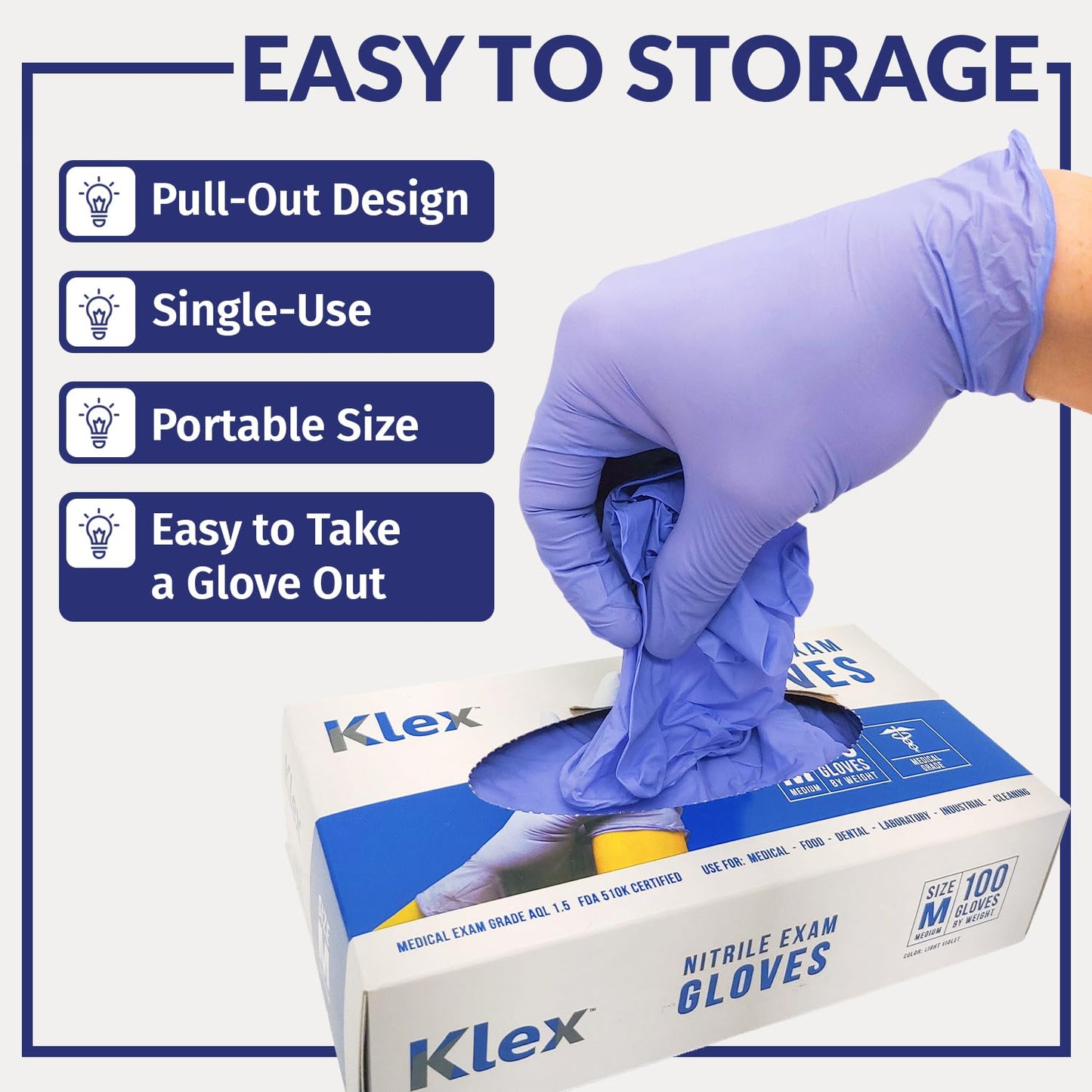 Klex Nitrile Exam Gloves - Medical Grade, Powder Free, Rubber Latex Free, Disposable Examination Grade Glove, Strong Food Safe, Lavender M Medium, 3