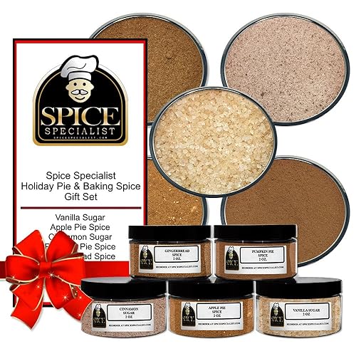 Holiday & Baking Seasonings Gift Set - Contains: 5 different jars (1 each of: Apple Pie, Pumpkin Pie, Gingerbread Spice, Vanilla Sugar and Cinnamon
