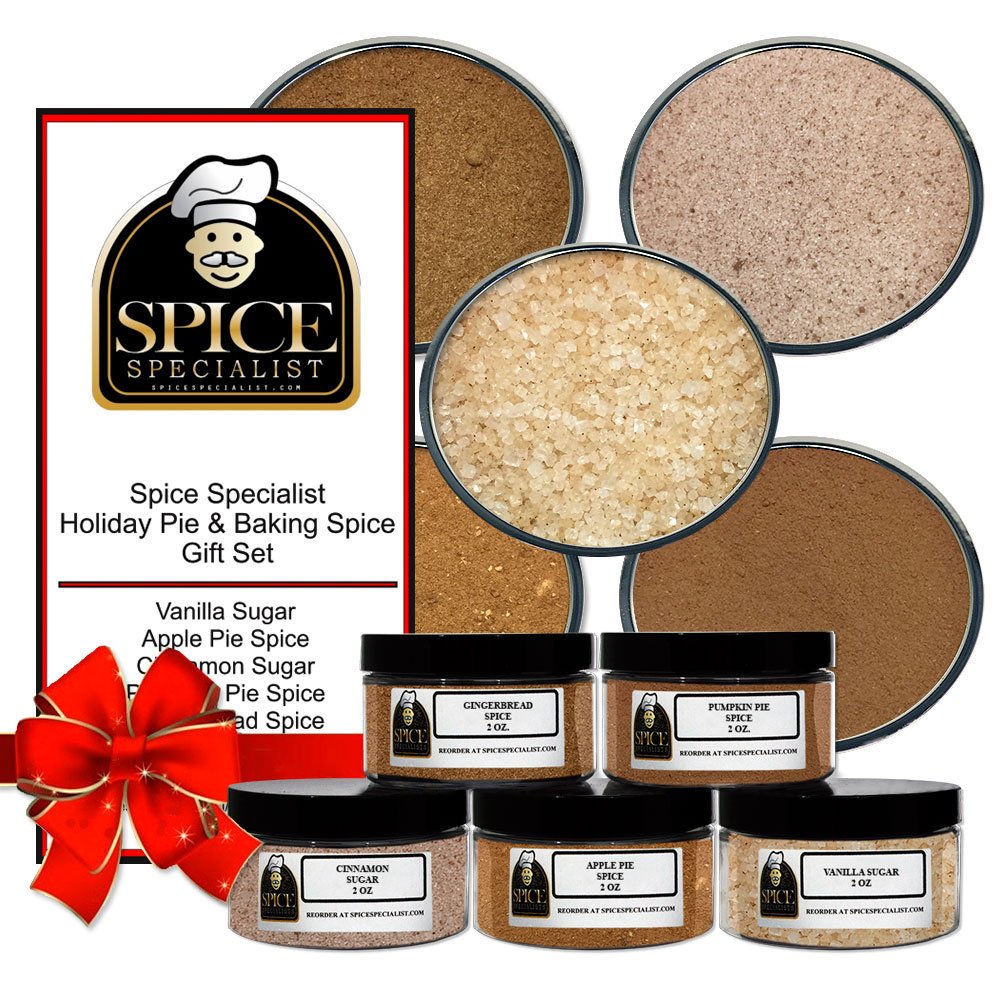 Holiday & Baking Seasonings Gift Set - Contains: 5 different jars (1 each of: Apple Pie, Pumpkin Pie, Gingerbread Spice, Vanilla Sugar and Cinnamon