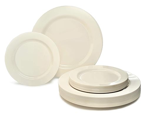 " OCCASIONS " 300 Pcs Set / 60 Guest Wedding Disposable Plastic Plate and Silverware Combo Set, 60 x 9'' Luncheon + 60 x 6.25'' Dessert plates +