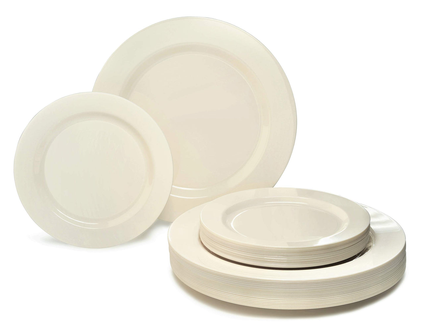 " OCCASIONS " 300 Pcs Set / 60 Guest Wedding Disposable Plastic Plate and Silverware Combo Set, 60 x 9'' Luncheon + 60 x 6.25'' Dessert plates +