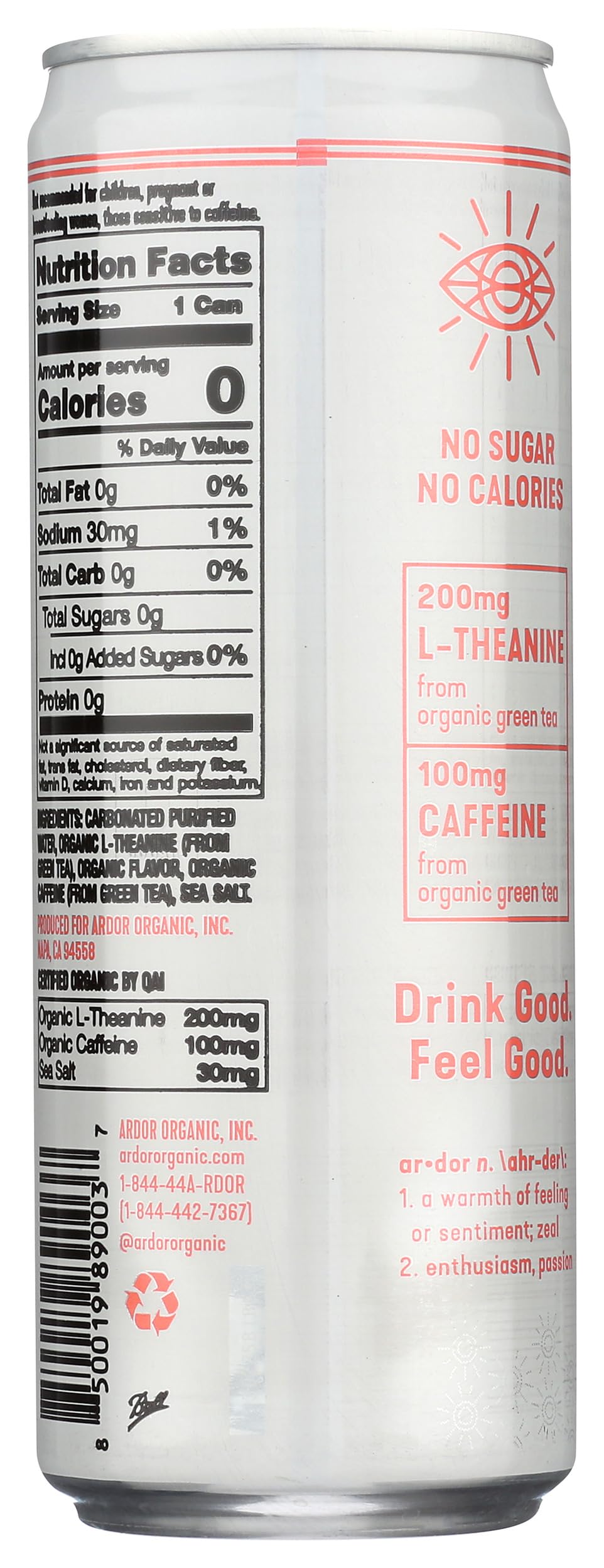Ardor Organic Pink Grapefruit Sparkling Energy Water, 12 FZ