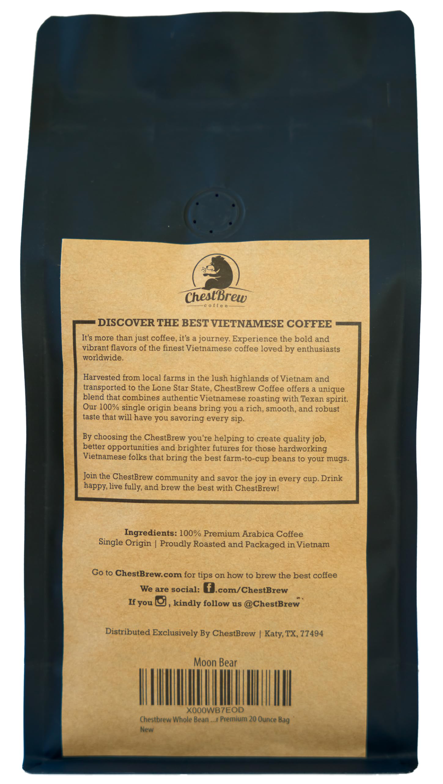 ChestBrew Moon Bear - Strong Smooth Vietnamese Whole Bean Coffee, 20 oz