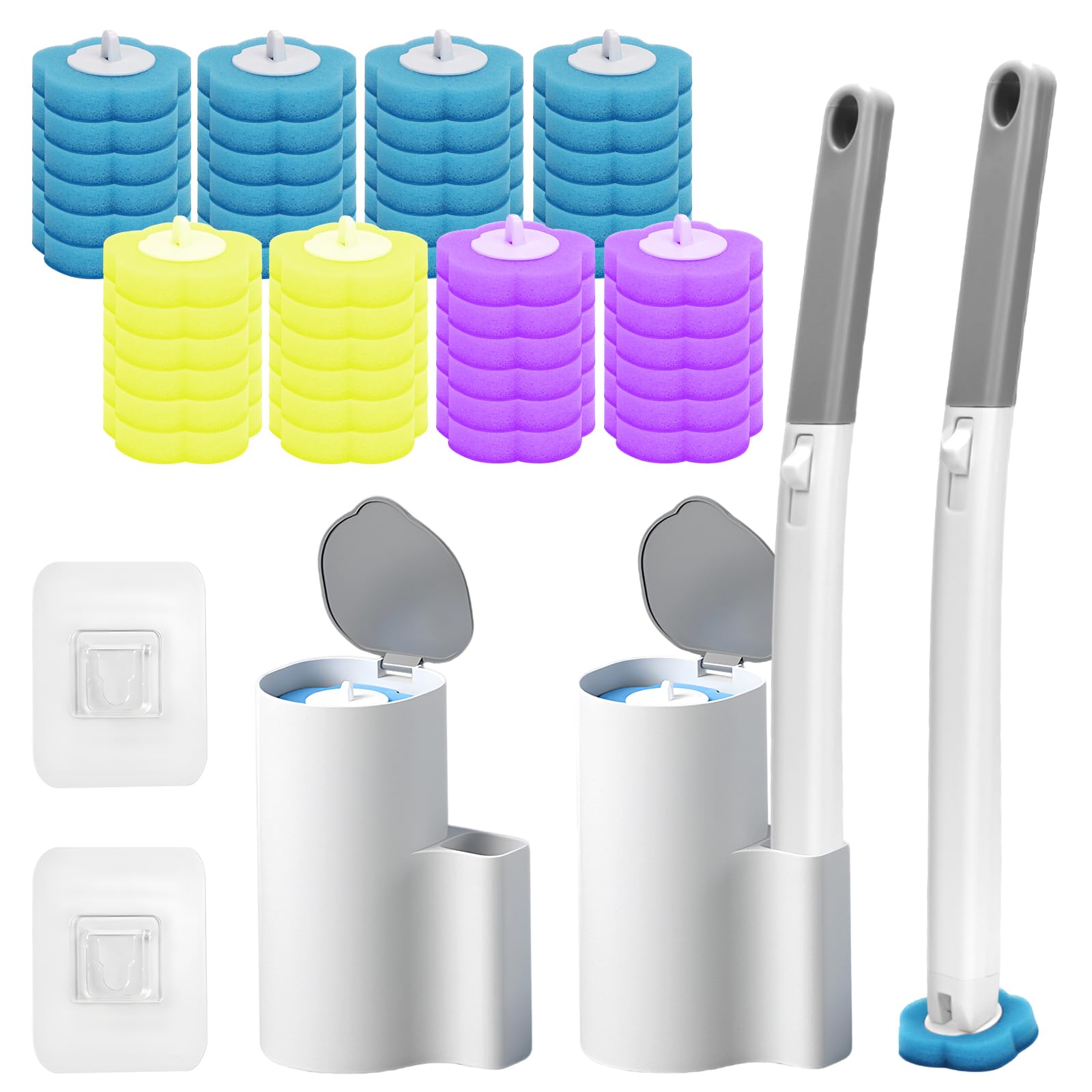 2 Pack Disposable Toilet Brush and Holder Set, Disposable Toilet Cleaning System Extended Handle with 48 Toilet Wand Refills, Toilet Brush for Toilet