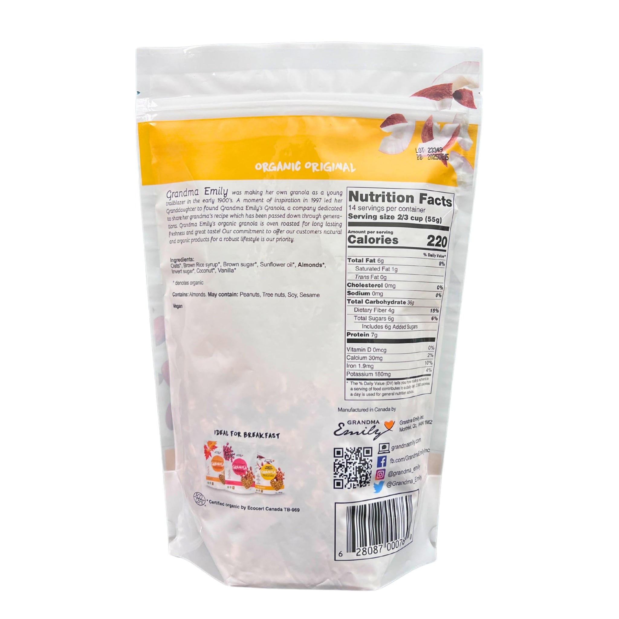 Grandma Emily Organic Original Granola Cereal - Kosher and Whole Grain, 1lb 10oz