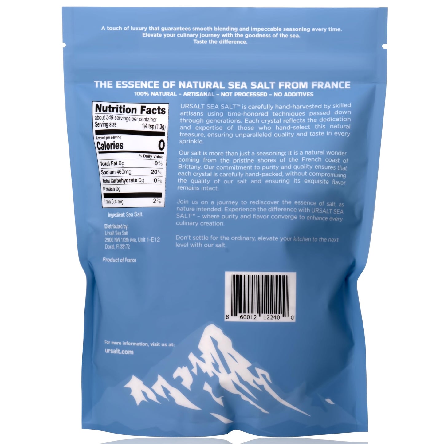 URSALT Fine Ground French Sea Salt - Hand-Harvested Sel Gris from France (1lb) - 82+ Mineral-Rich, 100% Natural & Unrefined, Organic Gourmet Salt