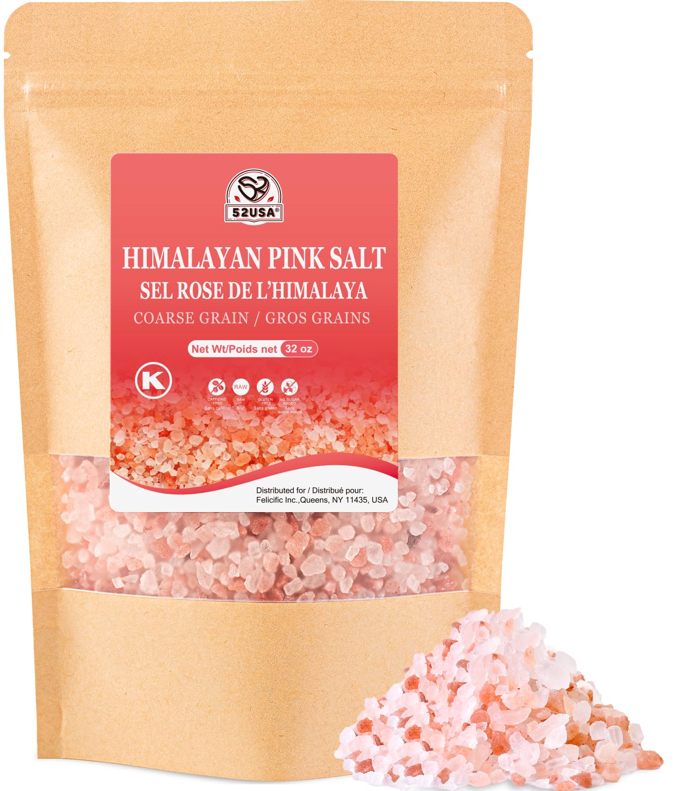 52USA Himalayan Pink Salt Coarse, Pink Himalayan Sea Salt, Coarse Grain 2 lb, Himalayan Salt, Pink Salt, Rock Salt for Grinder Refill, No Artificial