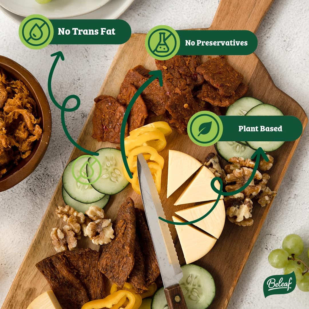 Beleaf Spicy Plant-Based Jerky | Delicious Meat Substitute | Low Carb, Non-GMO, Dairy Free, Plant Protein | Natural Ingredients | Spicy Healthy Snack