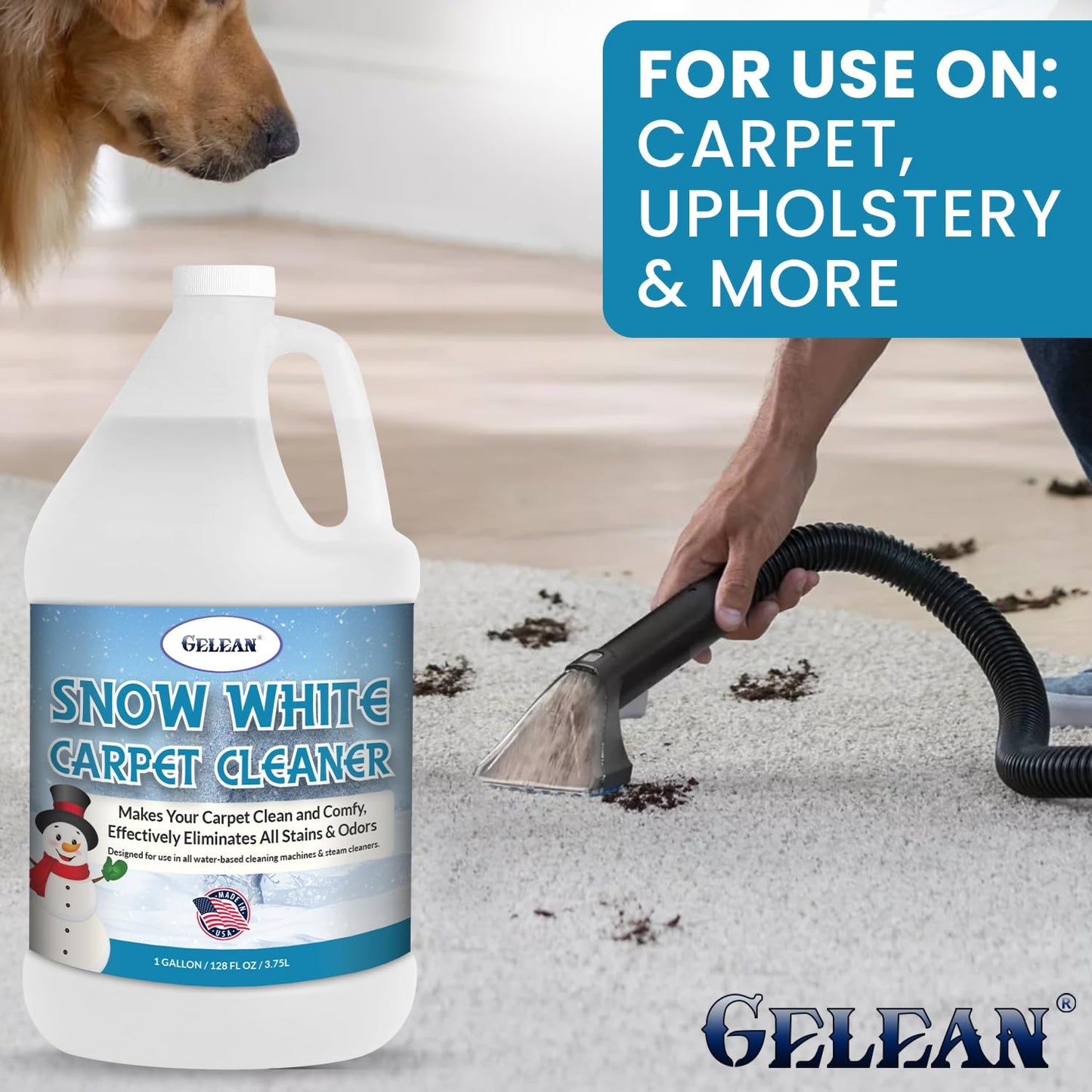 GELEAN Carpet Cleaner Shampoo - MADE IN USA - Concentrate Carpet Cleaner & Deodorizer - Pet Stain And Odor Remover - Rug Extracting Shampoo