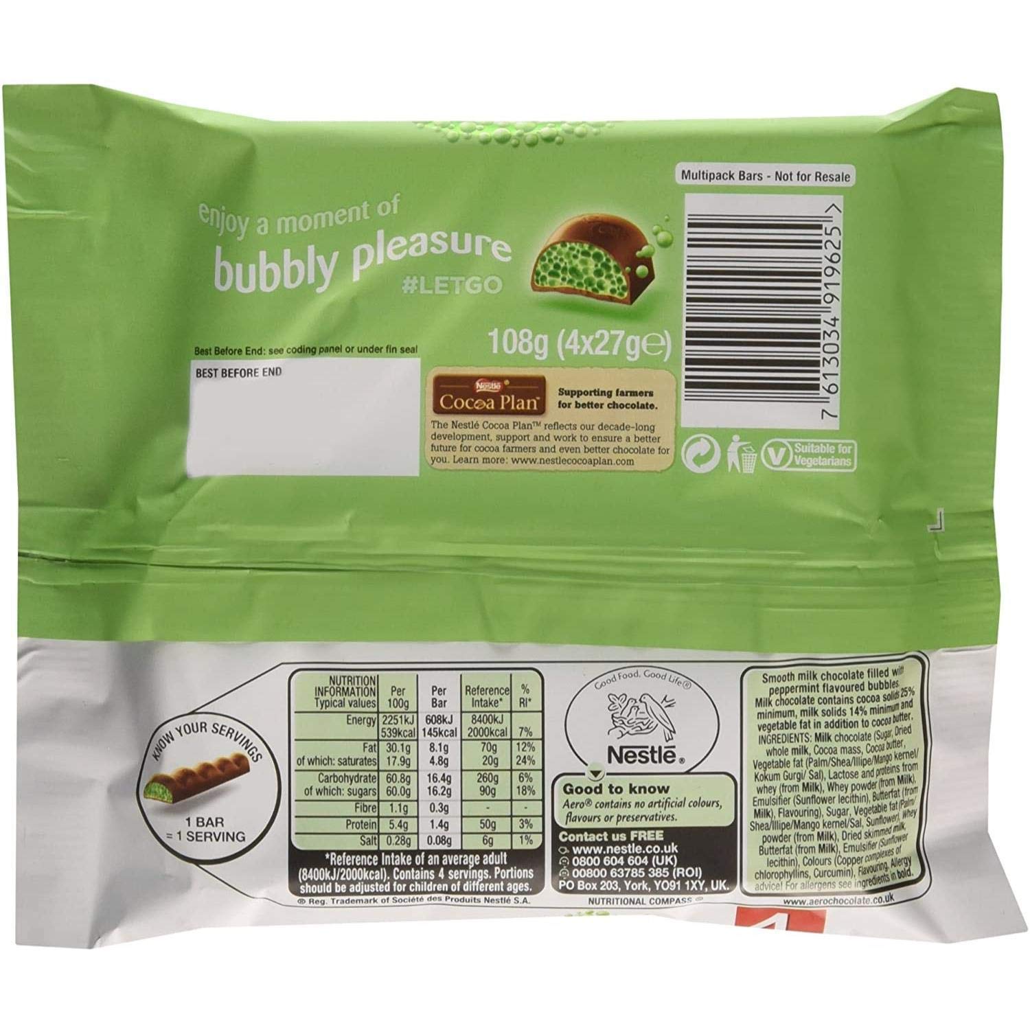 Aero Peppermint Bubbly Bar Multipack 4 x 27g - Pack of 2