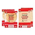 Joseph's 4-Pack Value Variety Bundle, Flax Oat Bran Whole Wheat 2 x Lavash Bread, Fresh Baked (8 Lavash Squares Total) and 2 x Pita Bread (12 Pita