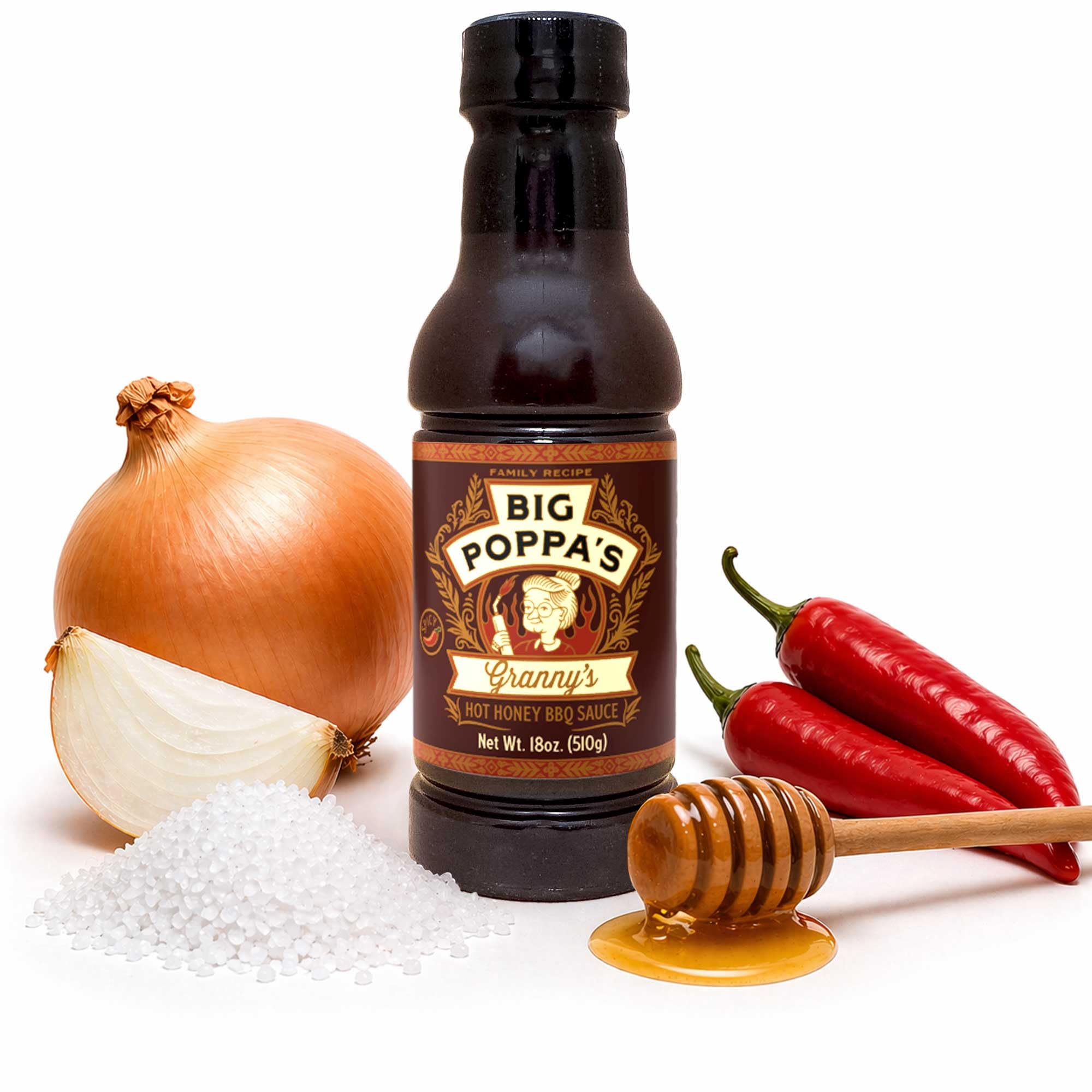 Big Poppa’s Granny’s Hot Honey BBQ Sauce - Award-Winning BBQ Sweet & Mild Hot Sauce for Ribs, Wings, and Pulled Pork - Thin Glaze-Style Flavor