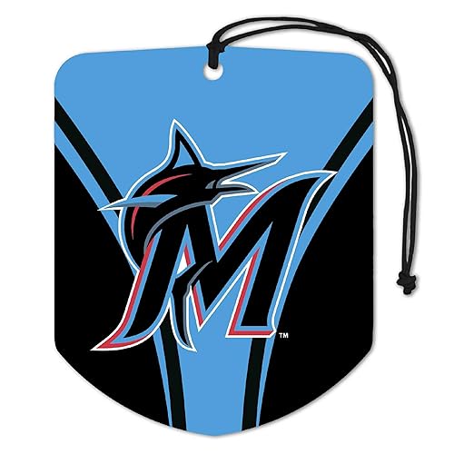 FANMATS 63165 MLB Miami Marlins Hanging Car Air Freshener, 2 Pack, Black Ice Scent, Odor Eliminator, Shield Design with Team Logo