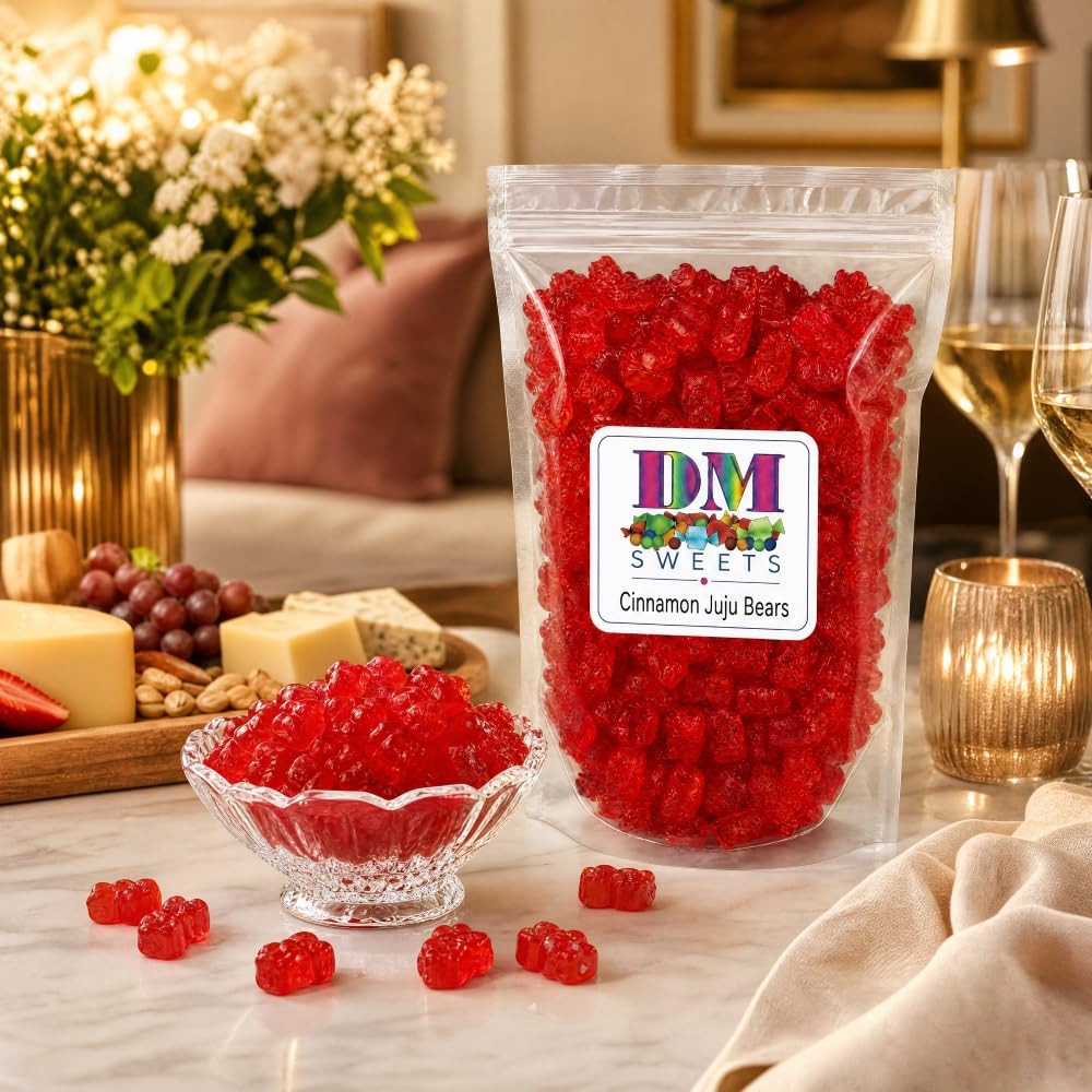 Cinnamon Juju Bears Candy - Spicy Hot Cinnamon Gummy Bears, Chewy Red-Hot Classic JuJu Bears, Bulk 1.5 Pound Bag, Old-Fashioned Fiery Cinnamon Flavor