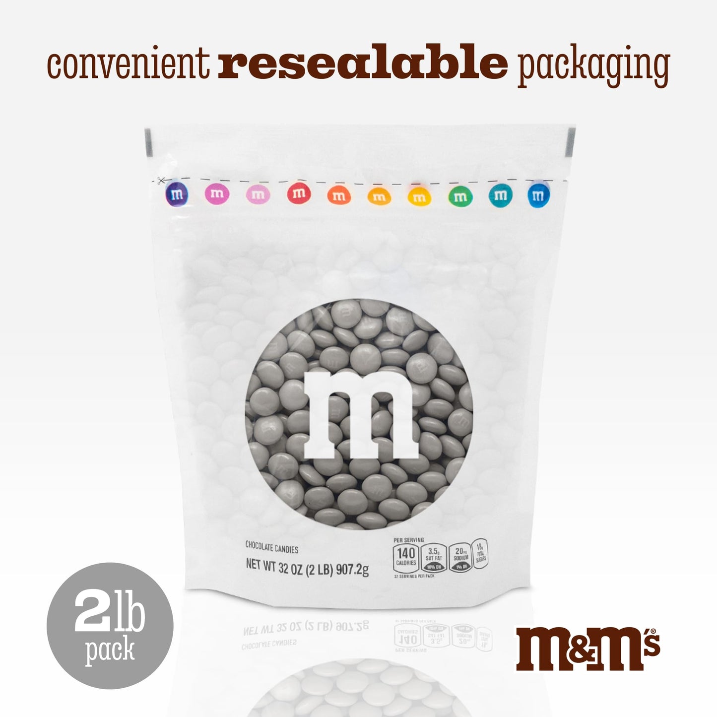 M&M’S WORLD Silver Milk Chocolate Candy Bulk - 2lbs Resealable Pack for Party Favors, Candy Bars, Weddings, Graduations, Birthday Parties, Party